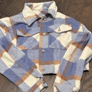 Cropped over size Jacket in Blue and Brown